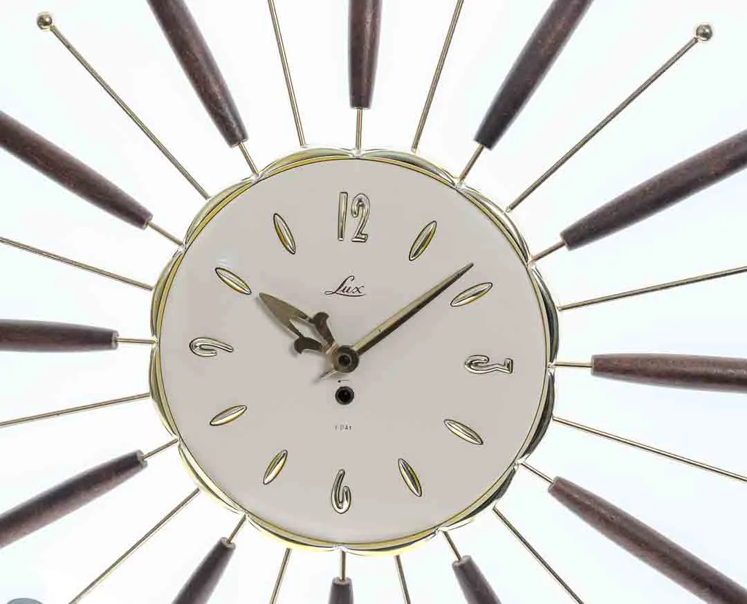 Lux Sunburst Wanduhr mechanisch, Mid Century, Ø ca. 70 cm – Bild 3
