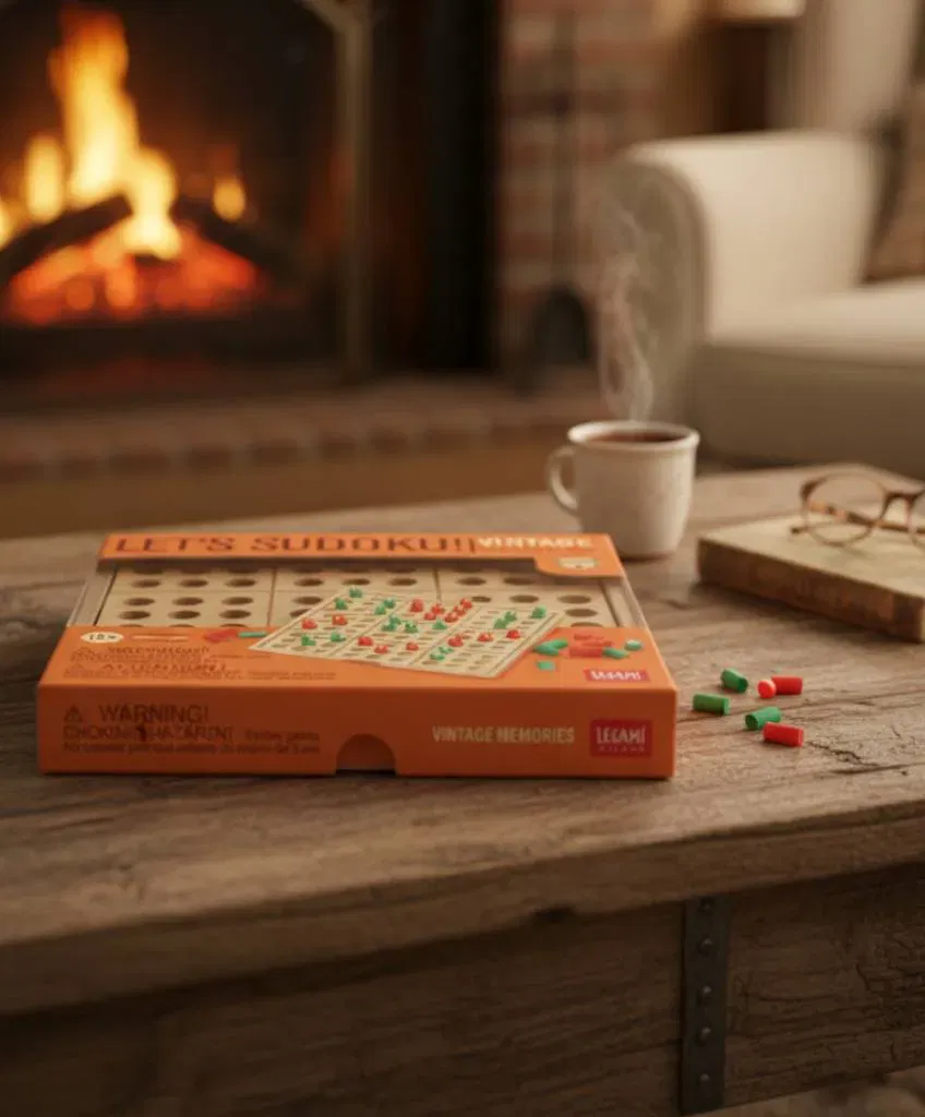 LEGAMI „Let’s Sudoku! – Vintage Memories“ Holz-Sudoku, Stecksteine im Blister - Bild 1