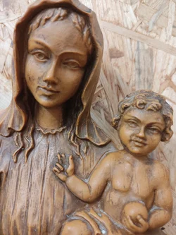 Holz-Wandbild Madonna mit Kind 40 cm | Handgearbeitet – Vorschau 6