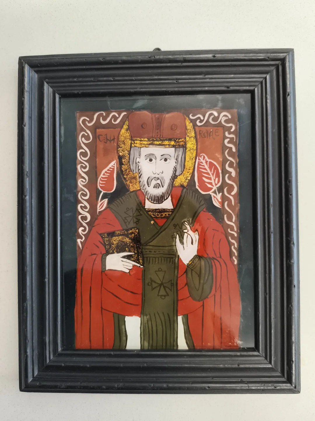 Antike Hinterglasikone "Heiliger Nikolaus", Siebenbürgen um 1900, Original – Bild 3