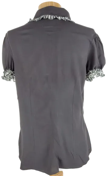 Bluse "Hell Bunny", kurzarm mit Rundkragen, schwarz/schwarz-weiß, Größe S – Bild 4
