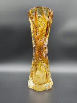 Vintage-Vase in Rindenoptik / bernsteinfarben - Bild 3