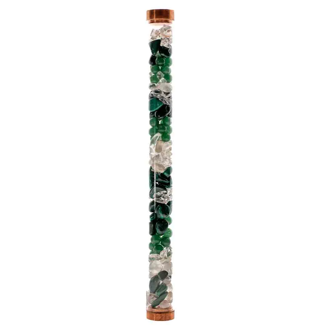 Edelstein-Glasröhre mit Kupferdeckeln – Malachit, Aventurin & Bergkristall (Länge ca. 32 cm) – Bild 2
