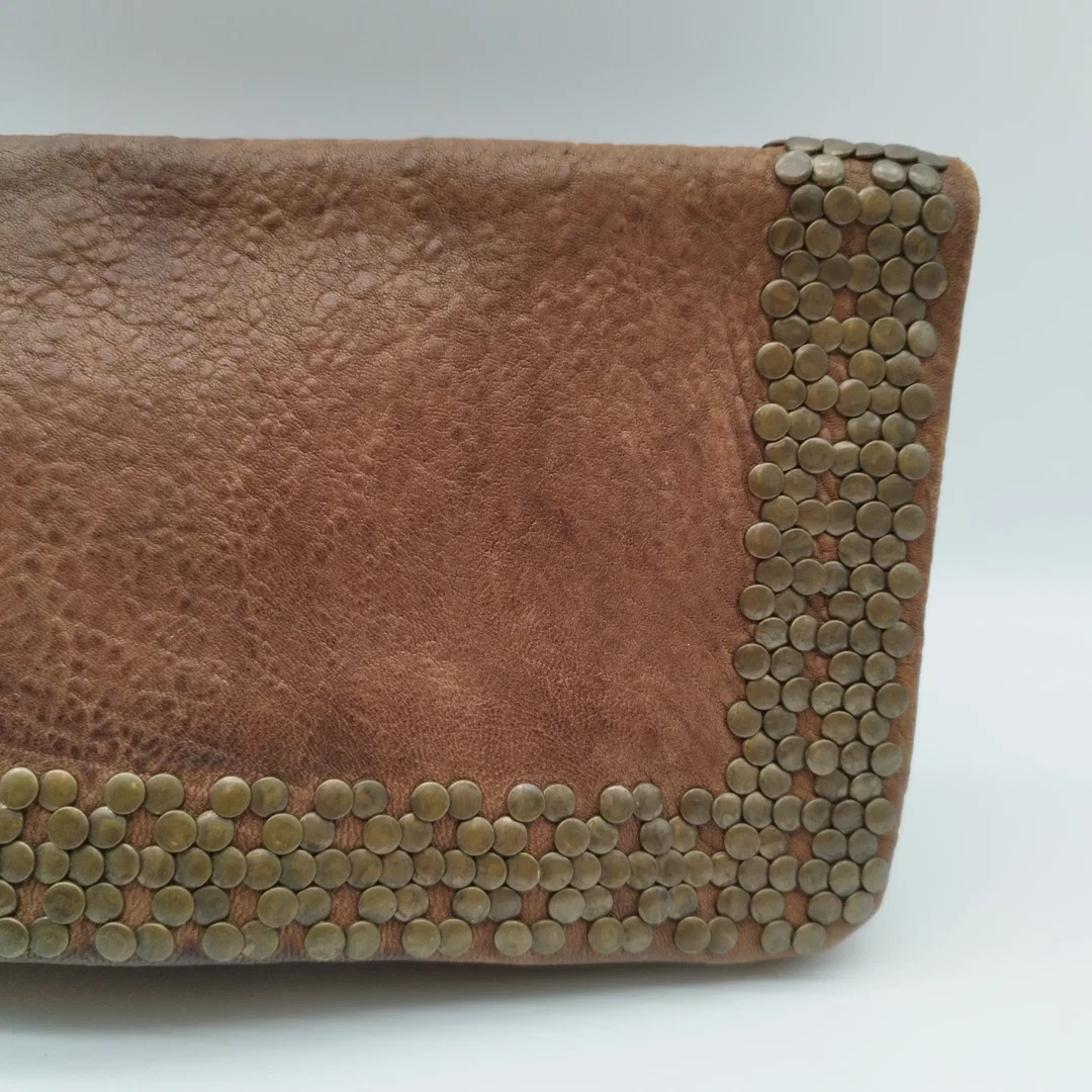 Minoronzoni 1953 Vintage Handtasche/Clutch mit Nieten | Leder | Braun – Bild 6