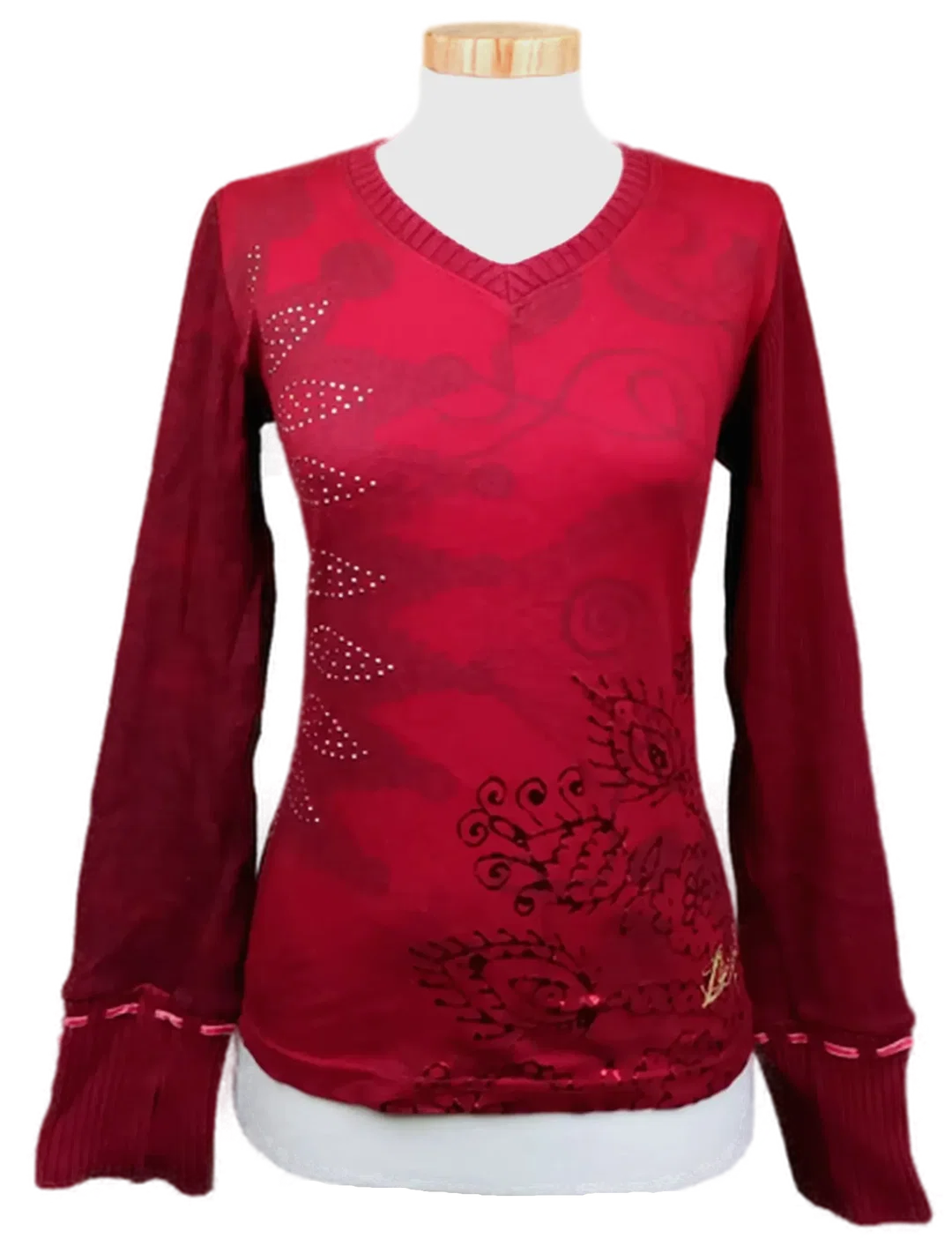 Desigual Damen Langarmshirt rot gemustert Gr. M - Bild 1
