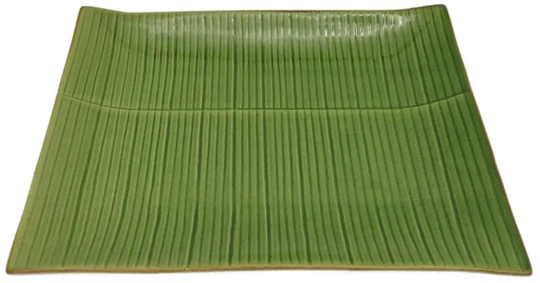 6x Rechteckige Speiseteller aus Keramik in grün - Bild 1