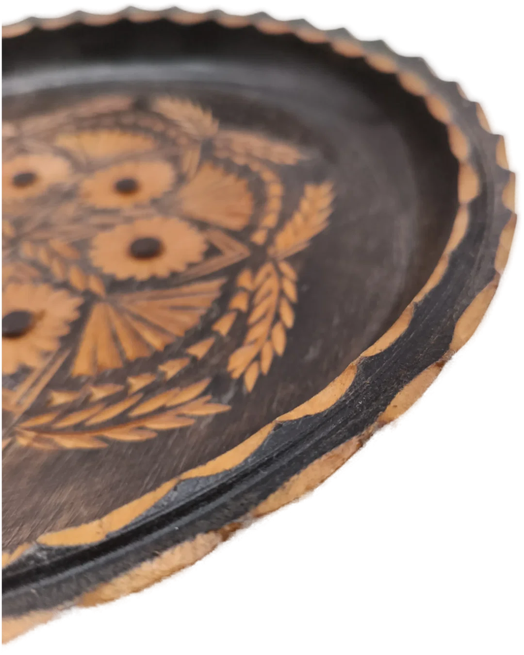 geschnitzter Teller, Wandteller, Holz, Ø 26cm – Bild 4