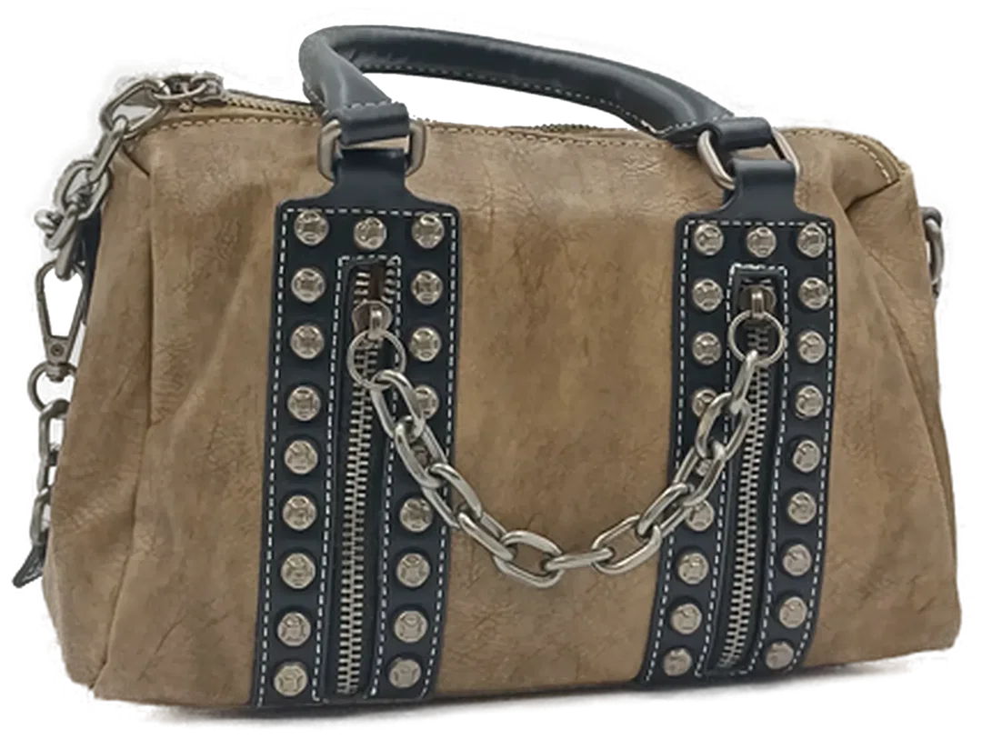 Damen Handtasche mit Nieten/ Kettendetails braun/schwarz - Bild 1