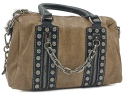 Damen Handtasche mit Nieten/ Kettendetails braun/schwarz - Bild 1