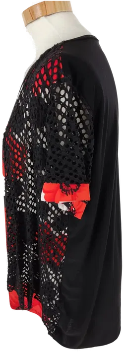 T-Shirt, kurzarm mit Rundhalsausschnitt, weiß/rot/schwarz gemustert, Größe L (geschätzt) - Bild 2