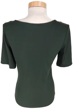 T-Shirt "H&M", kurzarm mit V-Ausschnitt, dunkelgrün, Größe S – Vorschau 3