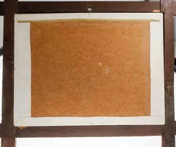 Fuchs im Schnee – Ölbild, rustikaler Holzrahmen, signiert 1986, 90×76,5 cm - Bild 2