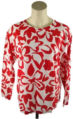 Bonita Damenpullover Baumwolle Rot-Weiß Geblümt | Frühlingslook – Vorschau 1