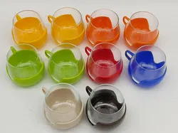 10 Stk. Vintage-Trinkgläser inkl. Plastikhalter - 70er Jahre - kunterbunt - Made in Holland - Bild 2