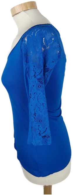 T-Shirt dreiviertelarm mit Rundhalsausschnitt, kobaltblau mit Spitze, Größe S (geschätzt) - Bild 2