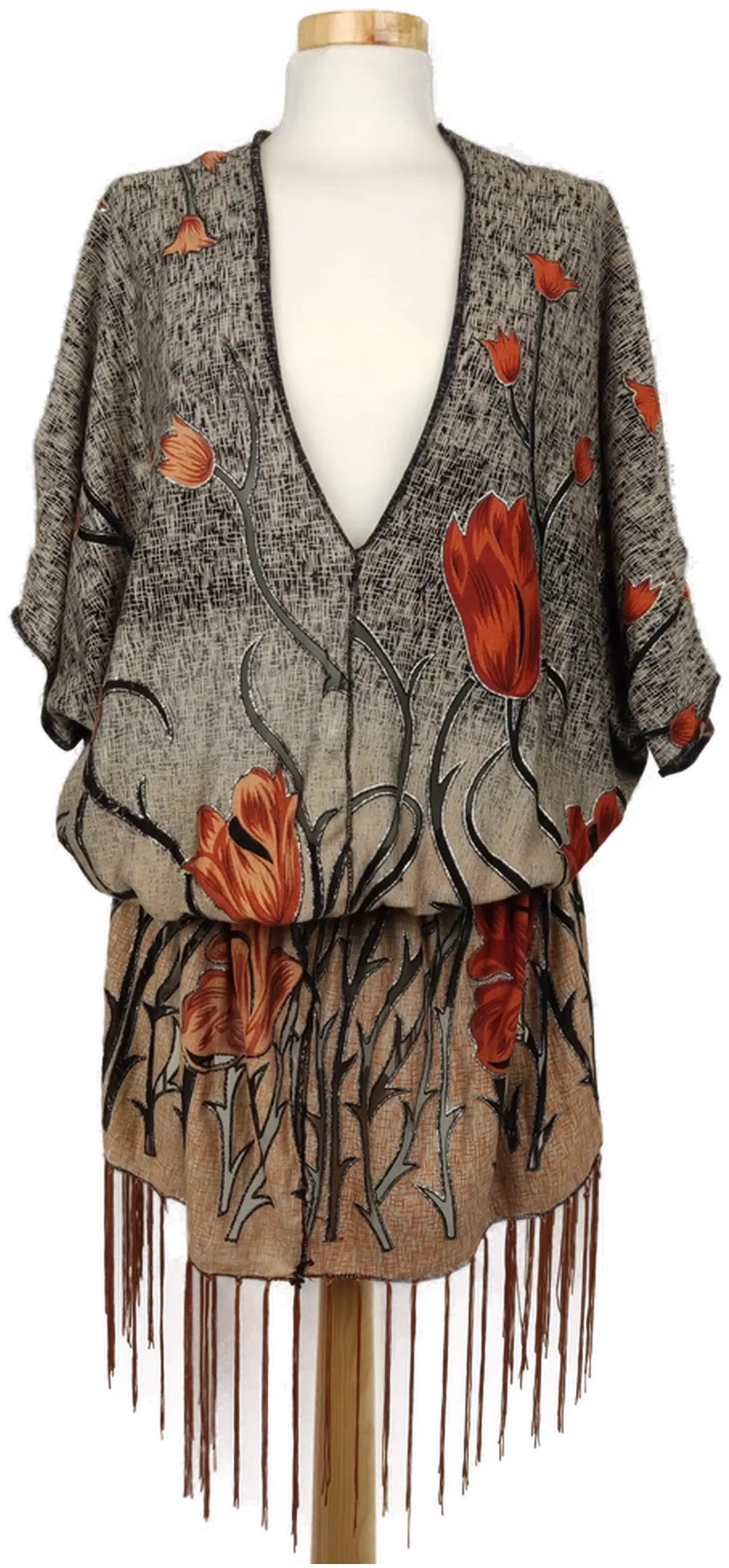Damenbluse mit Fransen rot-braun bedruckt - ca. M/L - Bild 4