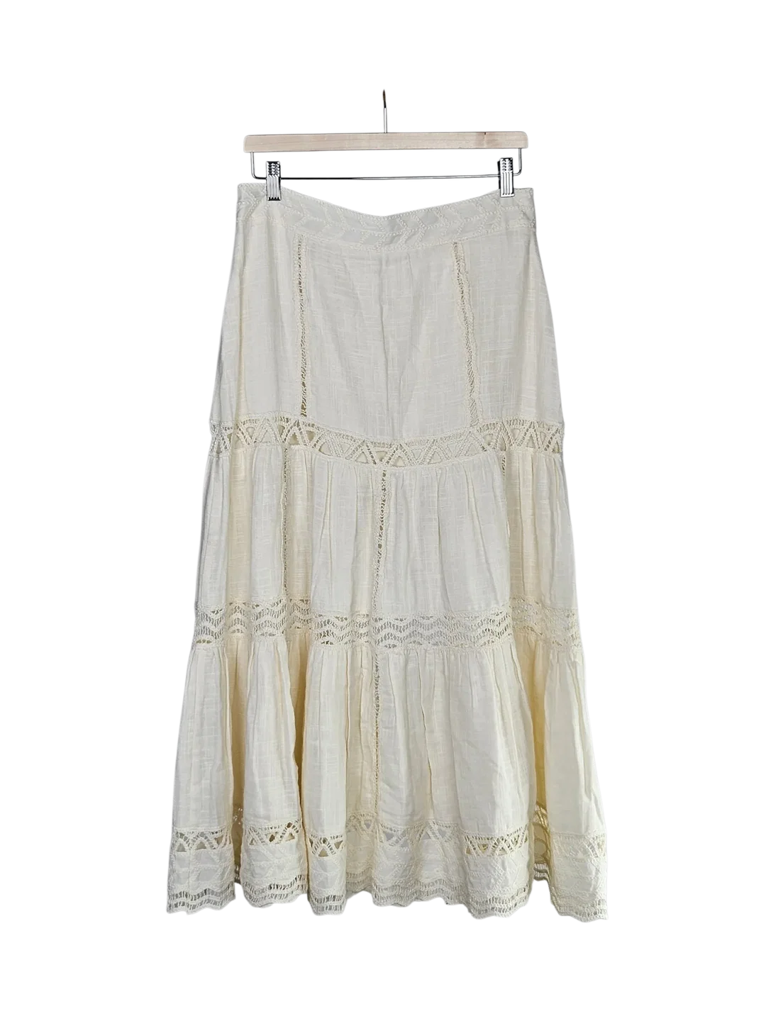 Damen Midi-Rock mit Spitze, cremegelb - Gr. M / 38 - Bild 1