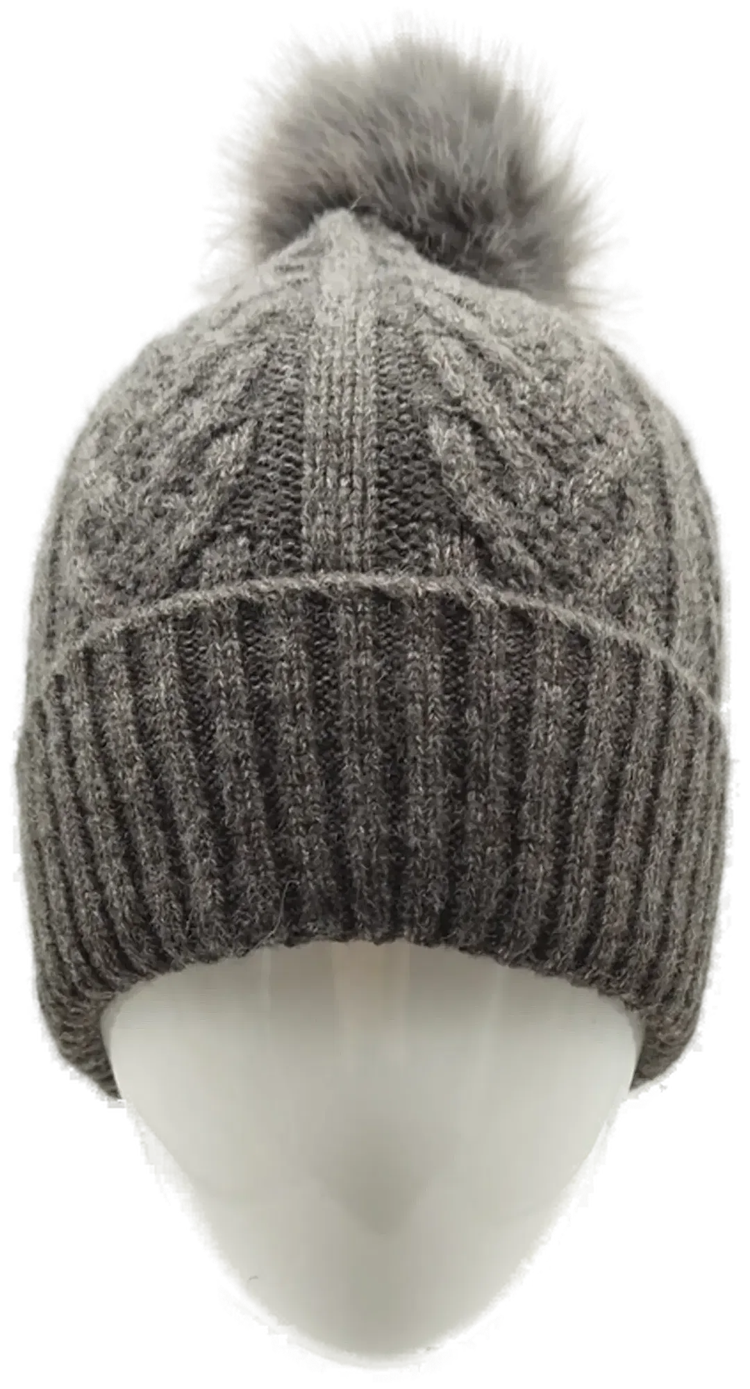 Strickmütze Grau mit Bommel | Winterwärmer - Bild 4