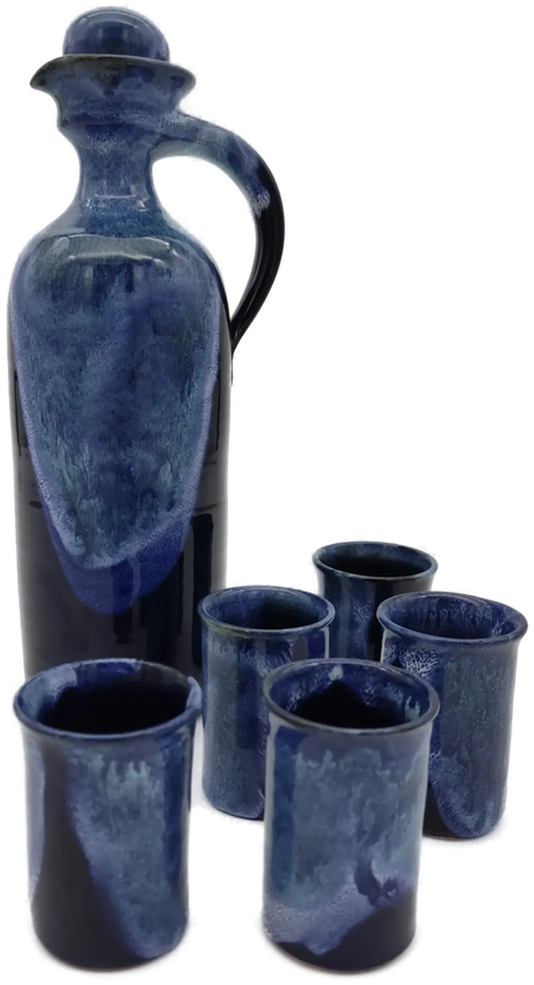 Tonkrug mit  5 Stamperl blau - Bild 1