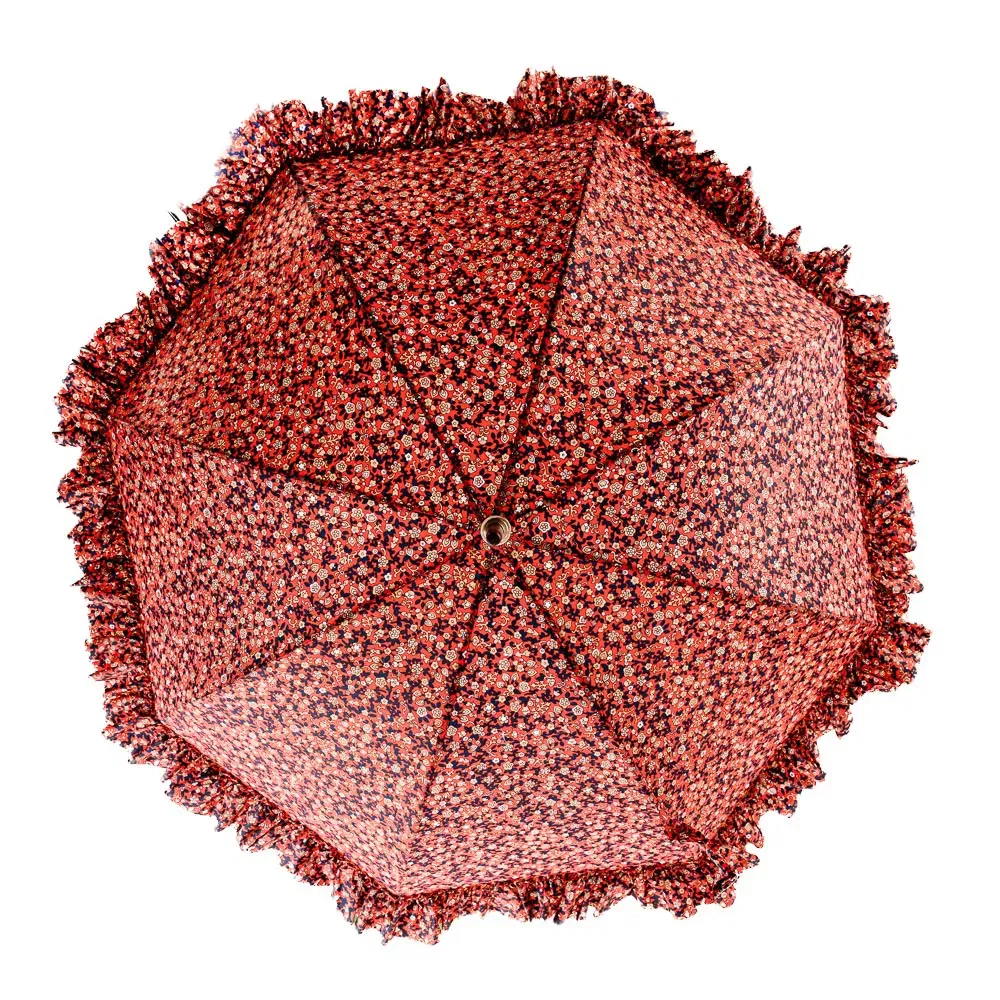 Regenschirm Damen geblumt mit Rüschen und Holzgriff - Old School - Bild 2