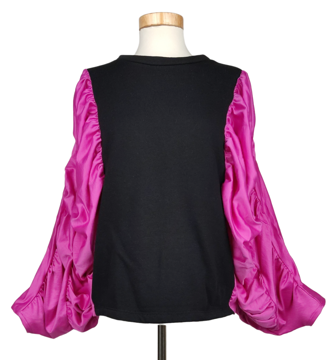 Zara Damen Pullover mit Puffärmeln, schwarz/violett - Gr. S  - Bild 1