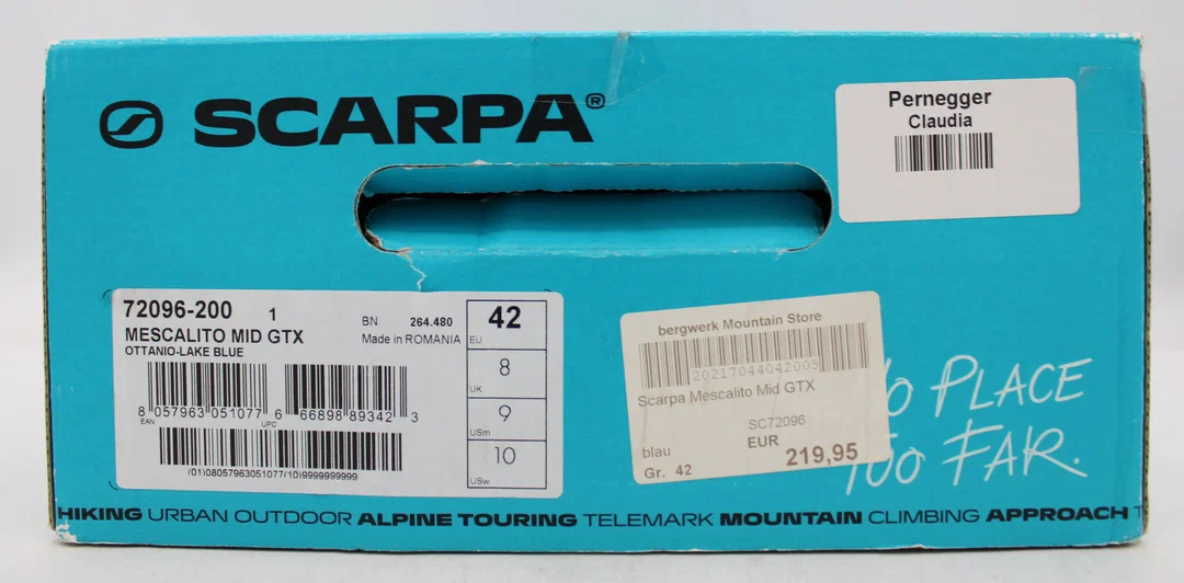 Berg und Gelände Schuh Scarpa Mescalito Mid GTX – Gr. 42, Ottanio/Lake Blue, Vibram, Originalkarton – Bild 4