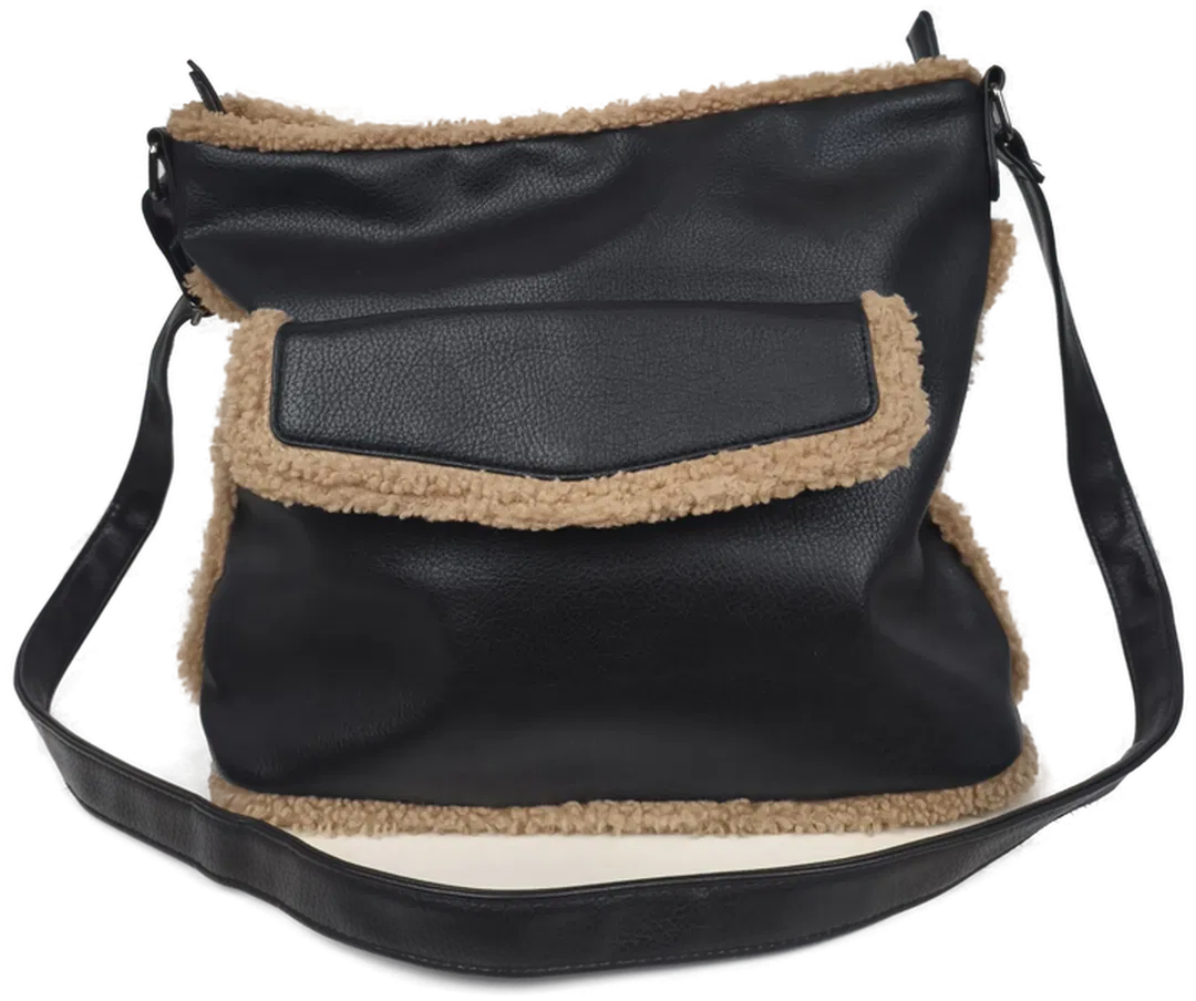 Handtasche, schwarz mit Plüsch, Winter - Bild 1