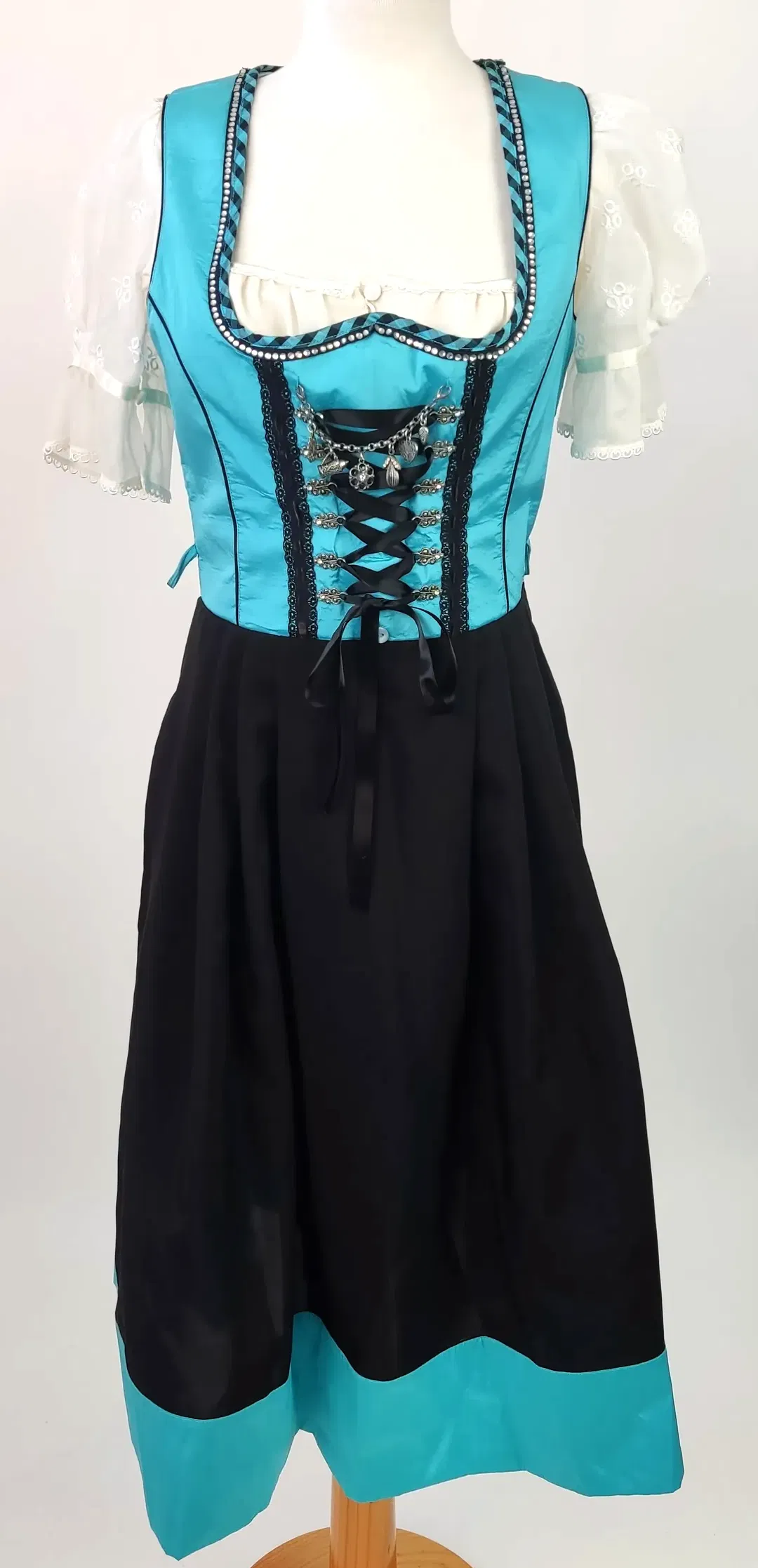 Country Line Damen Dirndl türkis-schwarz  mit naturweißer Bluse - Gr. 36 - Bild 1