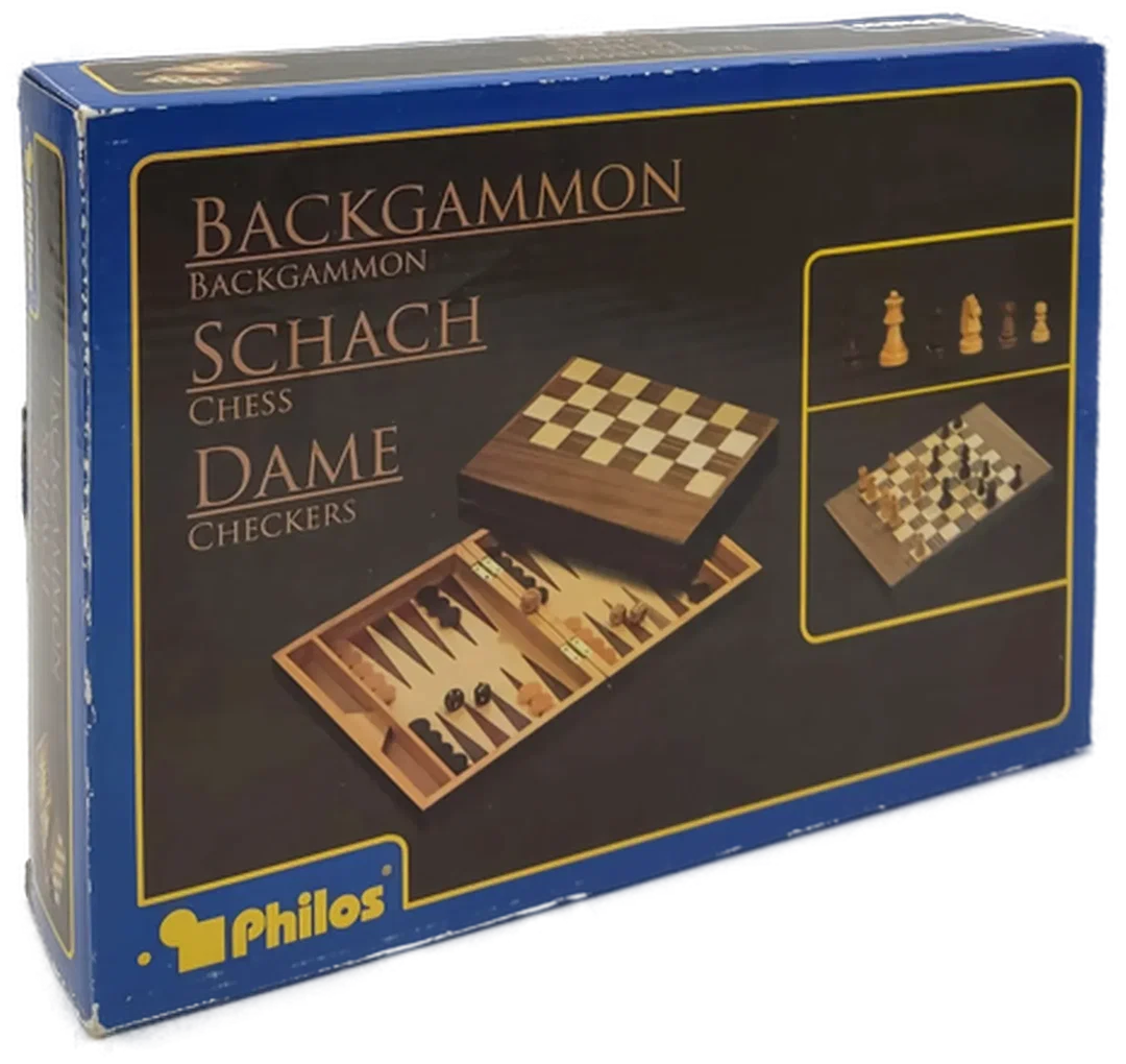 Philos 3-in-1 Spiele-Kompendium – Schach, Backgammon & Dame aus Holz – Bild 1