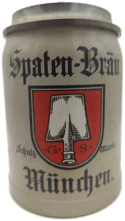 Bierkrug Spaten-Bräu München Steinzeug, Geprägter Zinndeckel 0,5 L | Sammlerstück - Bild 6