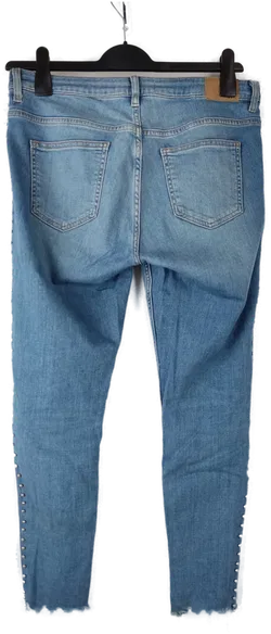 Jeans 'ZARA' lang mit Perlen und Fransen, blaumeliert, Größe 40 - Bild 2