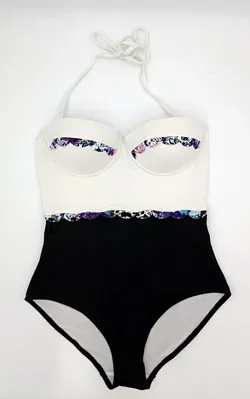 golddiga Neckholder-Badeanzug schwarz/weiß mit Applikation Gr. 38 - Bild 3