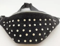 Bauchtasche Schwarz Felloptik mit Strass | Einmaliges Unikat - Bild 2