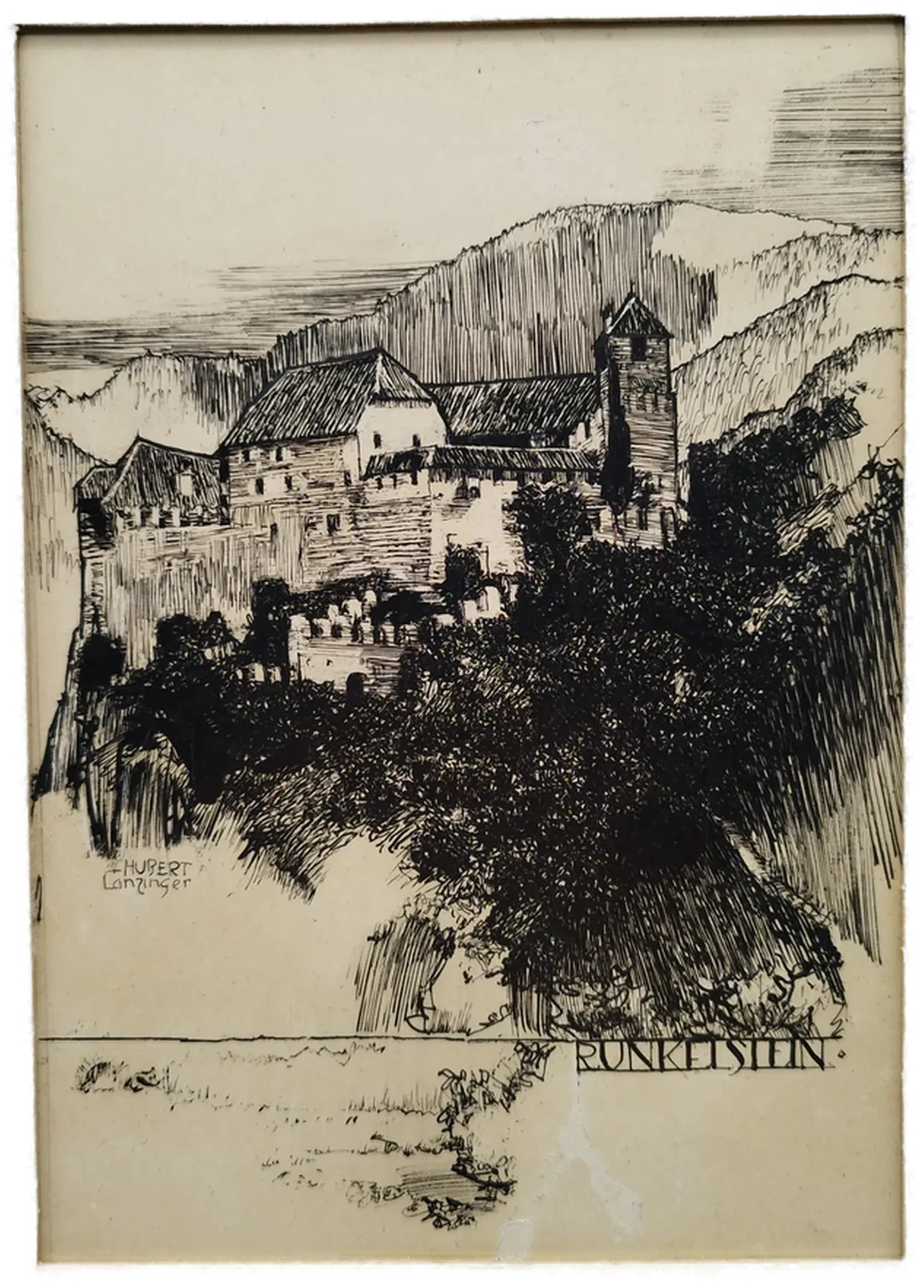 Hubert Lanzinger, Runkelstein - Original Radierung mit Pastepartout – Bild 2