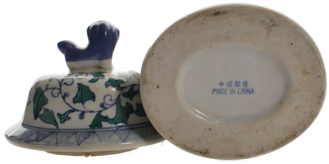Chinesische Porzellanvase mit Deckel und Wächterlöwe – handbemalt, 35,5 cm – Bild 5