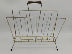 Vintage-Zeitschriftenständer aus Messing mit Holzgriff  - Bild 1