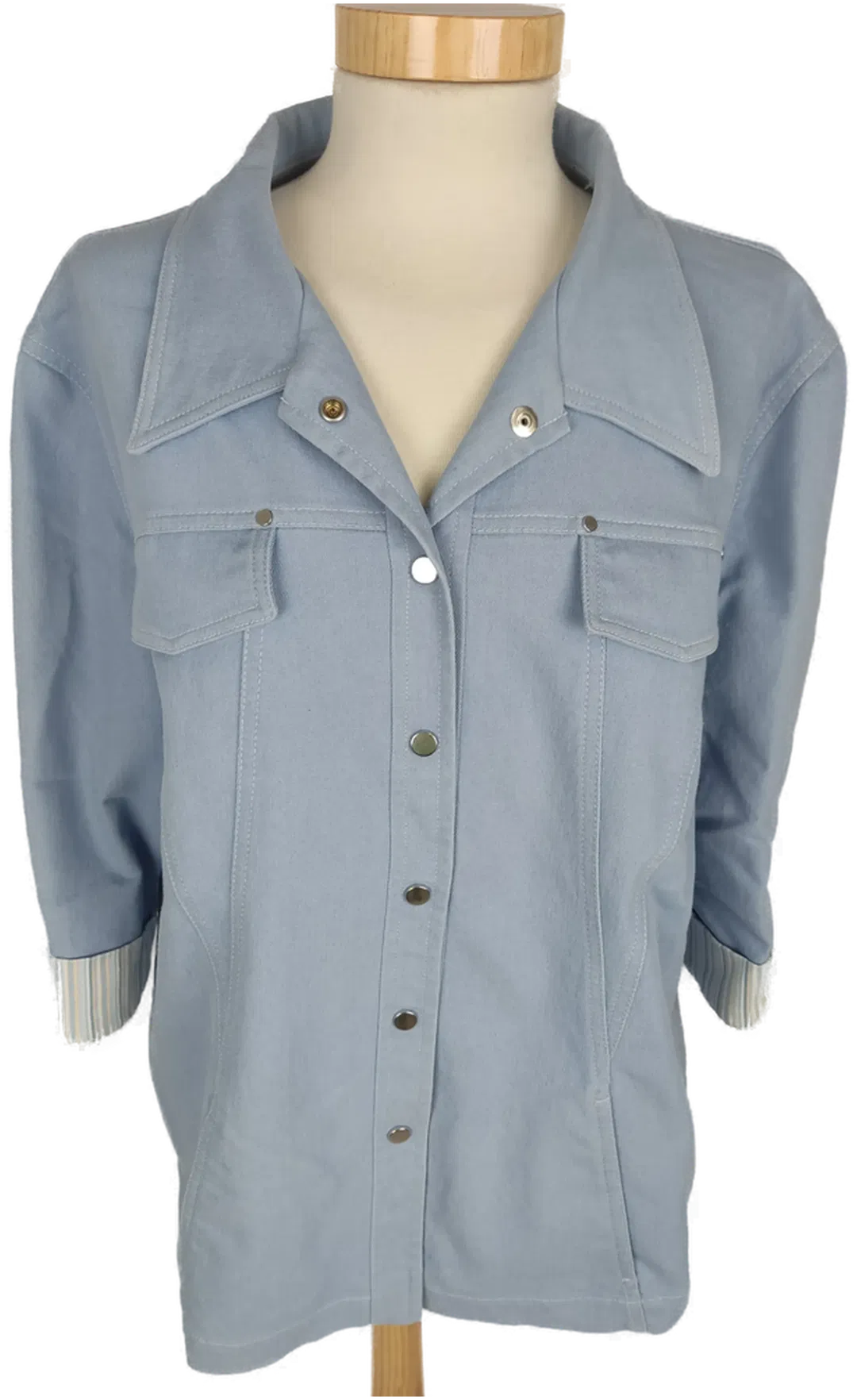 Jacke dreiviertelarm mit Kragen, hellblau/gestreift mit Taschen, Größe 44 - Bild 1