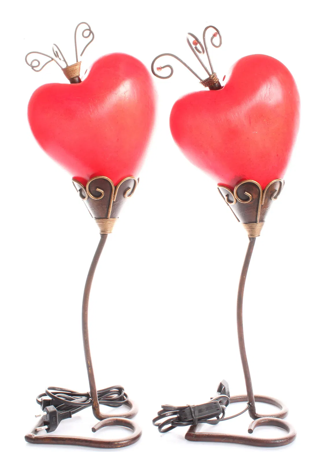 2× Tischlampe Herzform rot – romantische Deko-Leuchten aus Metall & Glas – Höhe ca. 55 cm - Bild 4