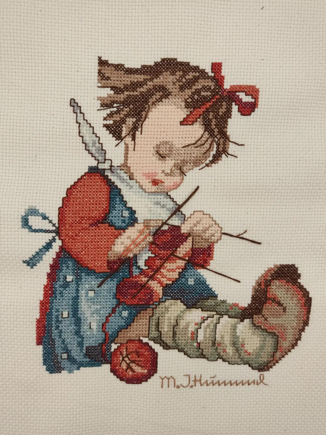 M. J. Hummel-Kreuzstich-Bild: Strickendes Mädchen - Bild 1