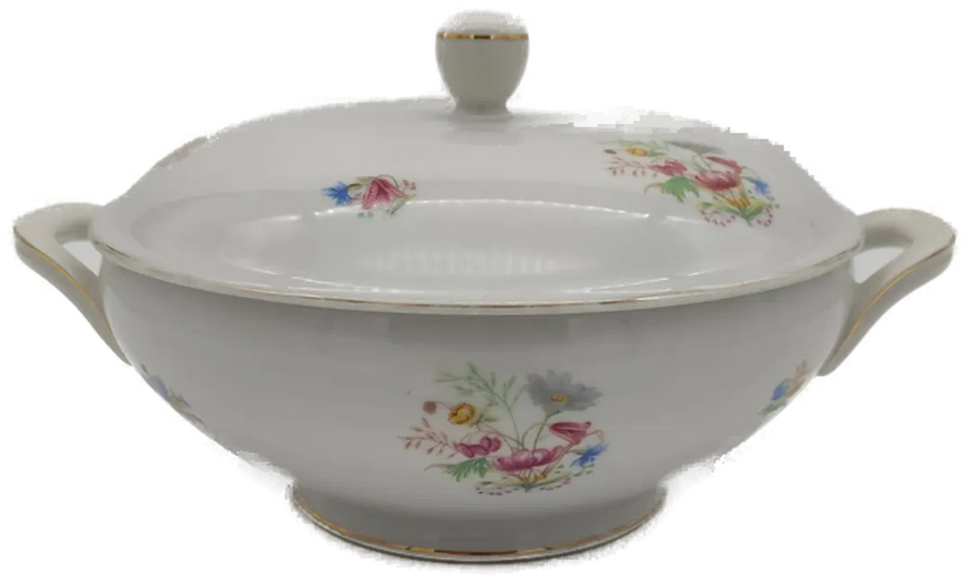 Suppenterrine Souciere mit Blumendekor und Goldrand - Bild 1