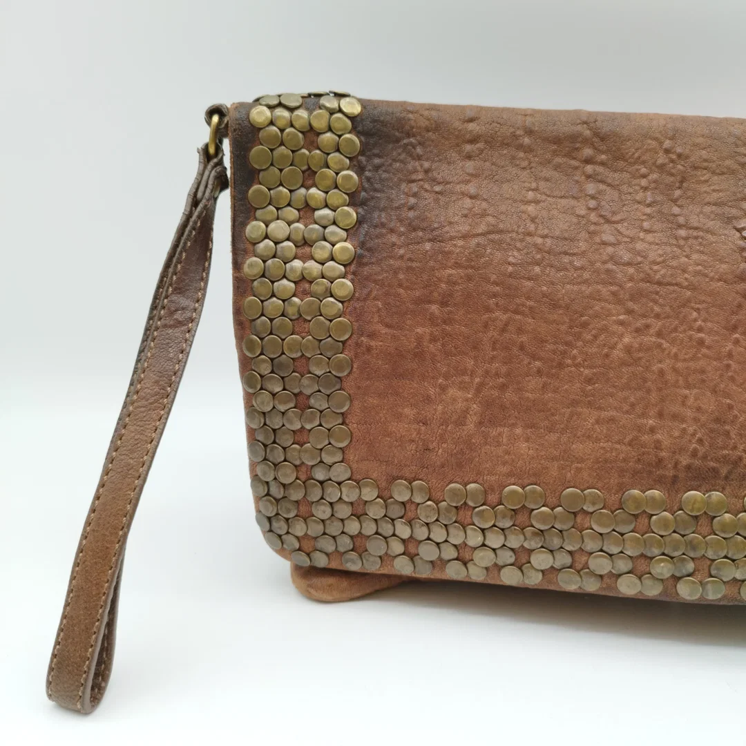 Minoronzoni 1953 Vintage Handtasche/Clutch mit Nieten | Leder | Braun – Bild 7