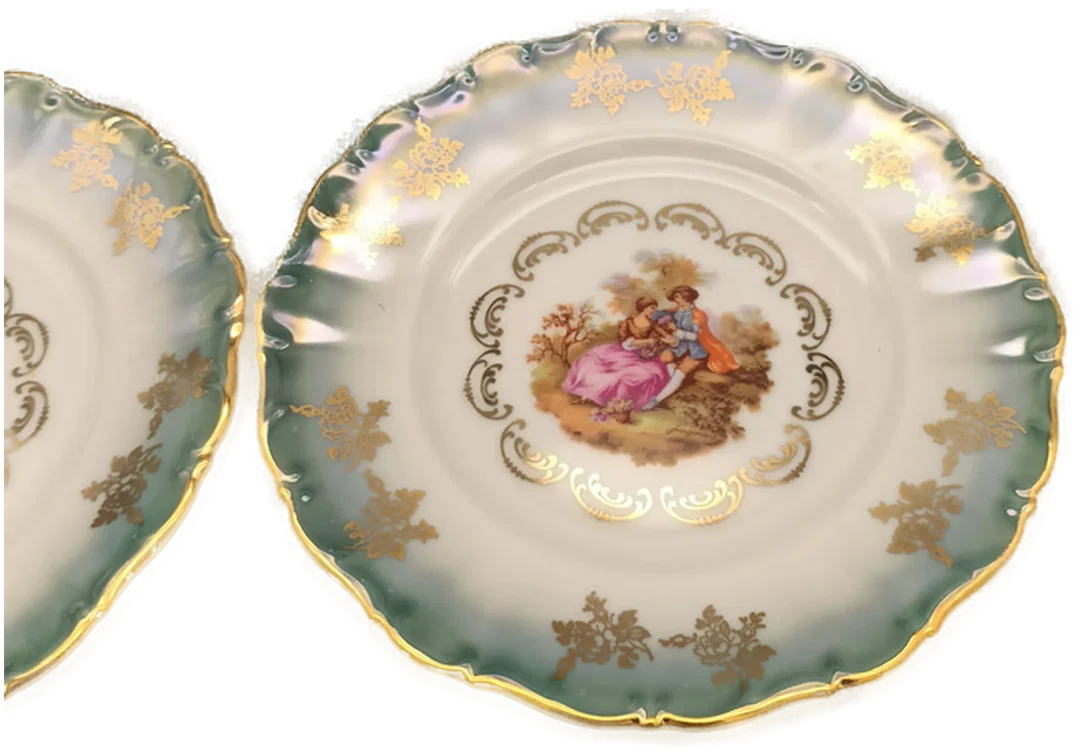 2 x Seltmann Weiden Porzellanteller Durchmesser 19cm Jean-Honoré fragonard sujet Goldrand – Bild 2