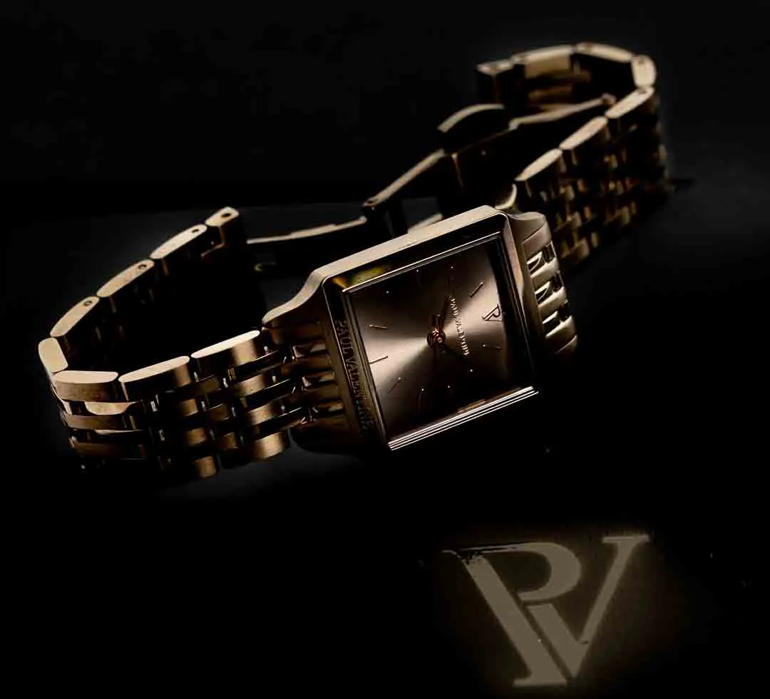 Paul Valentine Armbanduhr, eckig, 2cm, goldfarbenes Gliederarmband – Bild 2