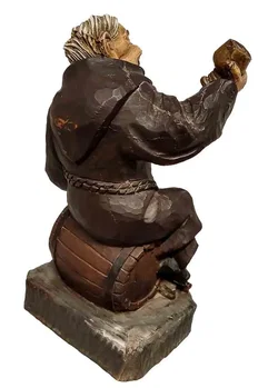 Handgeschnitzte Mönchsfigur mit Weinfass – Vorschau 3