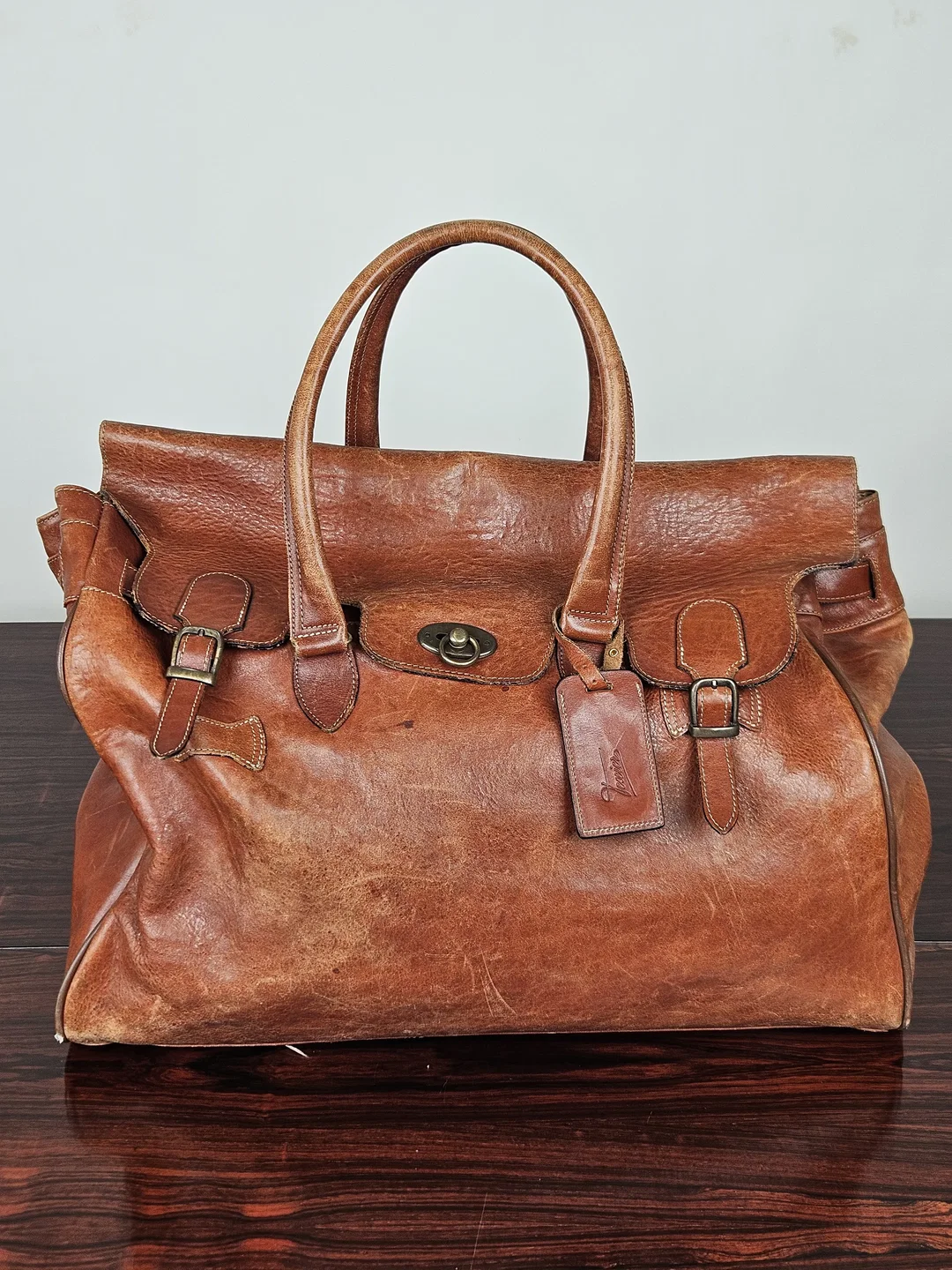 Texier Vintage Leder Reisetasche, braun  - Bild 4