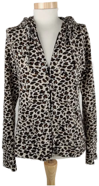 Weste 'blind date - Casual Wild', langarm mit Zipp und Kapuze, braun/beiger Animalprint, Größe M – Bild 1