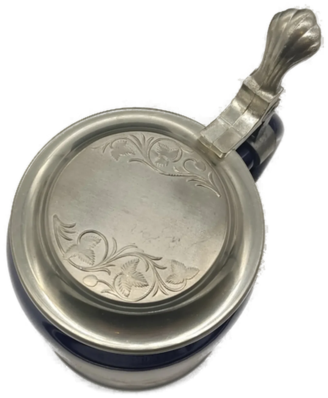 Jagdkrug/Bierkrug aus Porzellan mit Deckel in blau-gold, Höhe 17cm – Bild 5