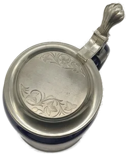 Jagdkrug/Bierkrug aus Porzellan mit Deckel in blau-gold, Höhe 17cm - Bild 5