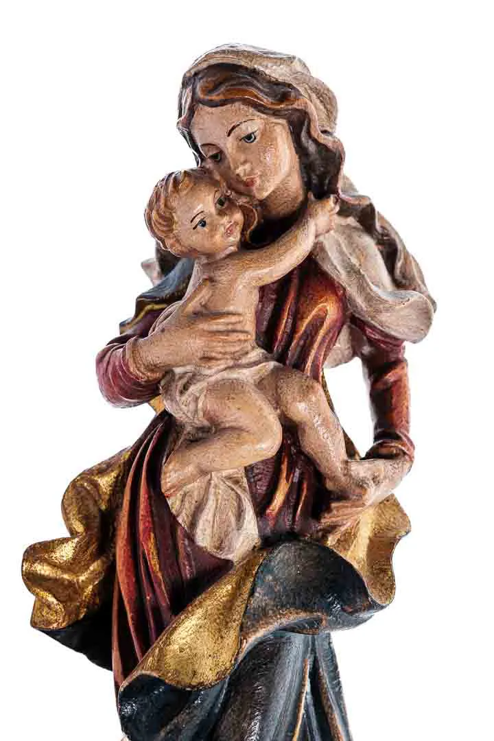 Alte Madonna Skulptur aus Holz zum Aufhängen ca. 30cm – Bild 2