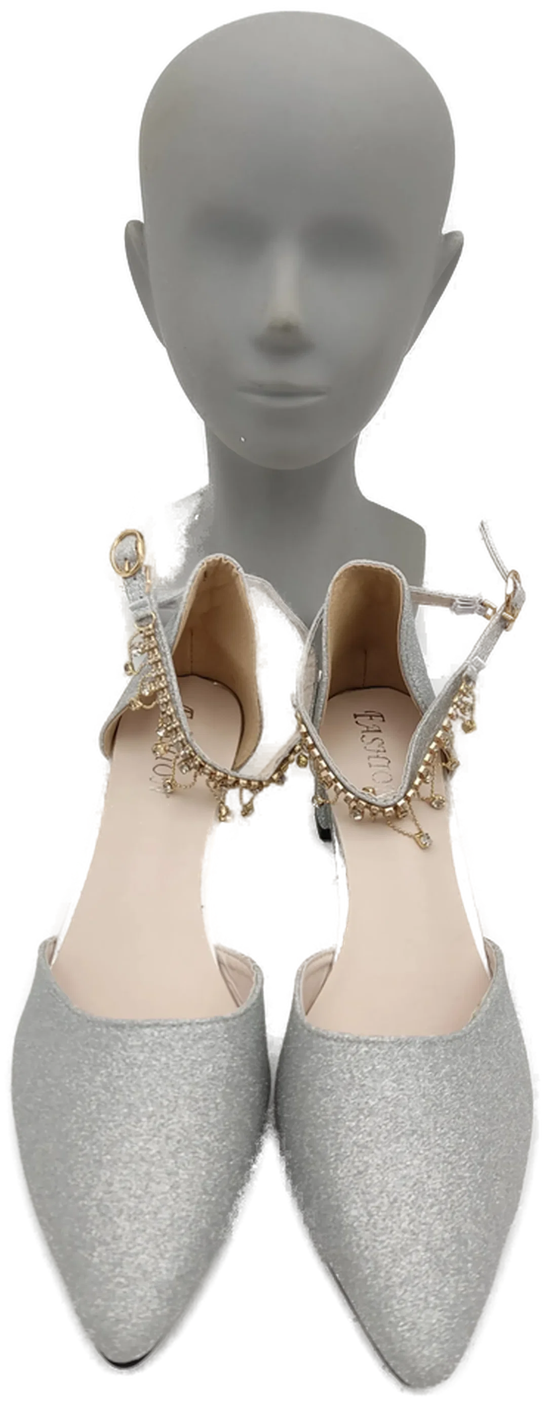 Silberfarbene Glitzer-Pumps mit Strass-Anhängern Gr. 41 | Neu Mit Etikett - Bild 4
